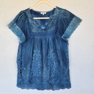Sundance Babydoll Top Womens Size Medium Blue Coquette Cottagecore Boho Eyelet